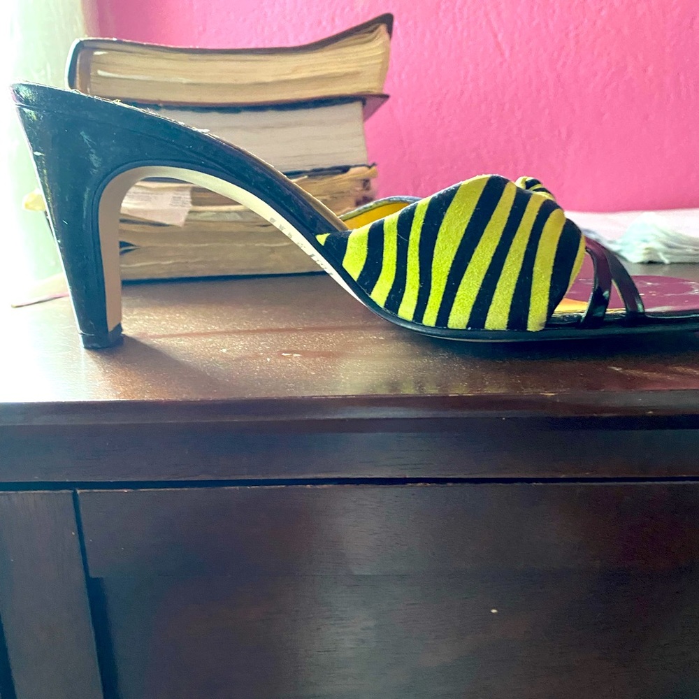 Green and black stripes slip on sandal